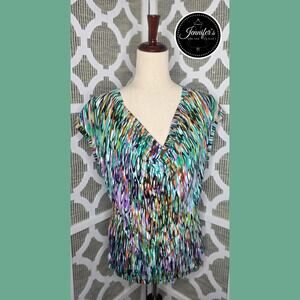 3/$30 Cable & Gauge Petite Multicolored Cowl Neck Short Sleeve Blouse Size PL